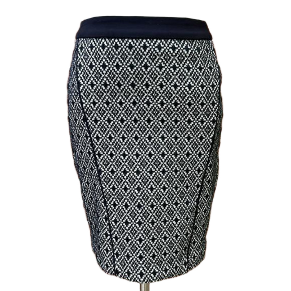 Parker Mini Pencil Skirt Black White Patterned Knit